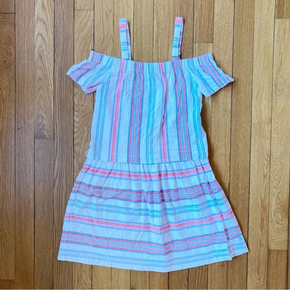 Joules Pink White Blue Striped Off The Shoulder Summer Beach Sundress 9-10